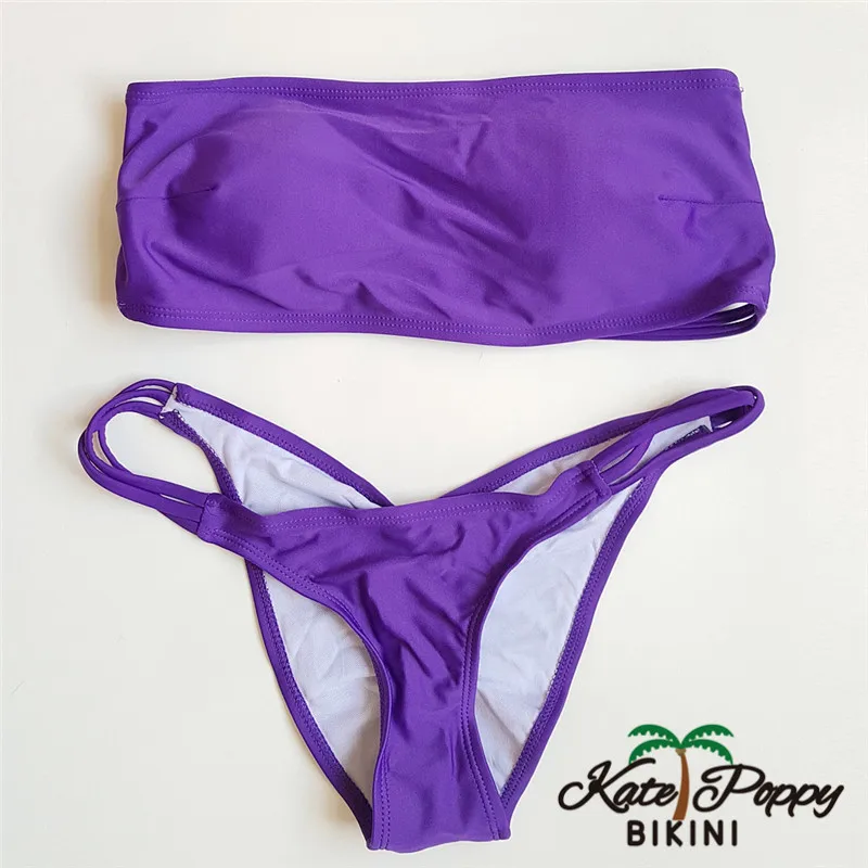 Women New Sexy Swimwear Off shoulder Bathing suit Solid Bikini Set Elastic Low Waist Biquini Brazilian |