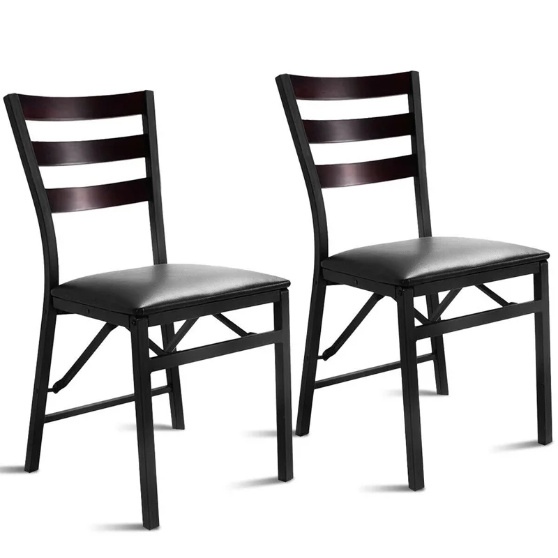

Set of 2 Portable Folding Dining Chairs Wooden PU Leather Dining Room Furniture Chairs HW52160