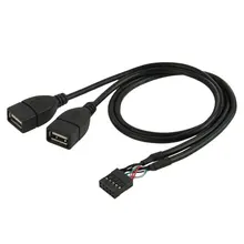Материнская плата 9Pin к USB2.0 женскому двухпортовому удлинительному кабелю 30 см