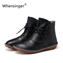 Whensinger – Genuine Leather Short Plush Boots Women Winter Shoes Fashion Round Toe Hand Sewing Rubber Sole 5068