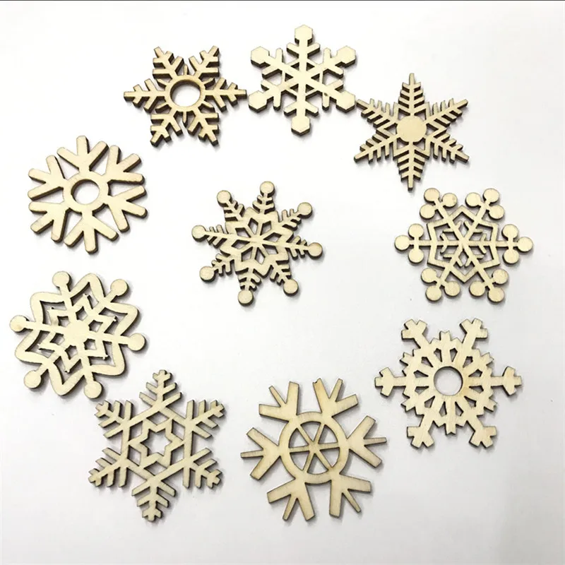 

10 Pcs Assorted Wooden Snowflake Xmas Wedding Tree Hanging Ornament Decoration Christmas Tree Ornament