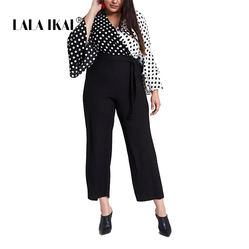 LALA IKAI/плюс Размеры 3XL 4XL5XL 6XL 7XL Для женщин широкую ногу брюки лодыжки пояс-кушак