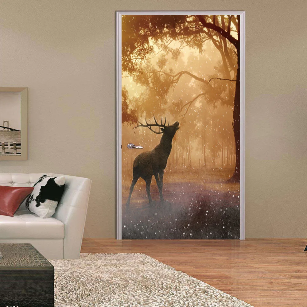 

New Snow Night Elk Personality 3d Creative Door Stickers Personalized Decorative Wall Stickers Factory Wholesale
