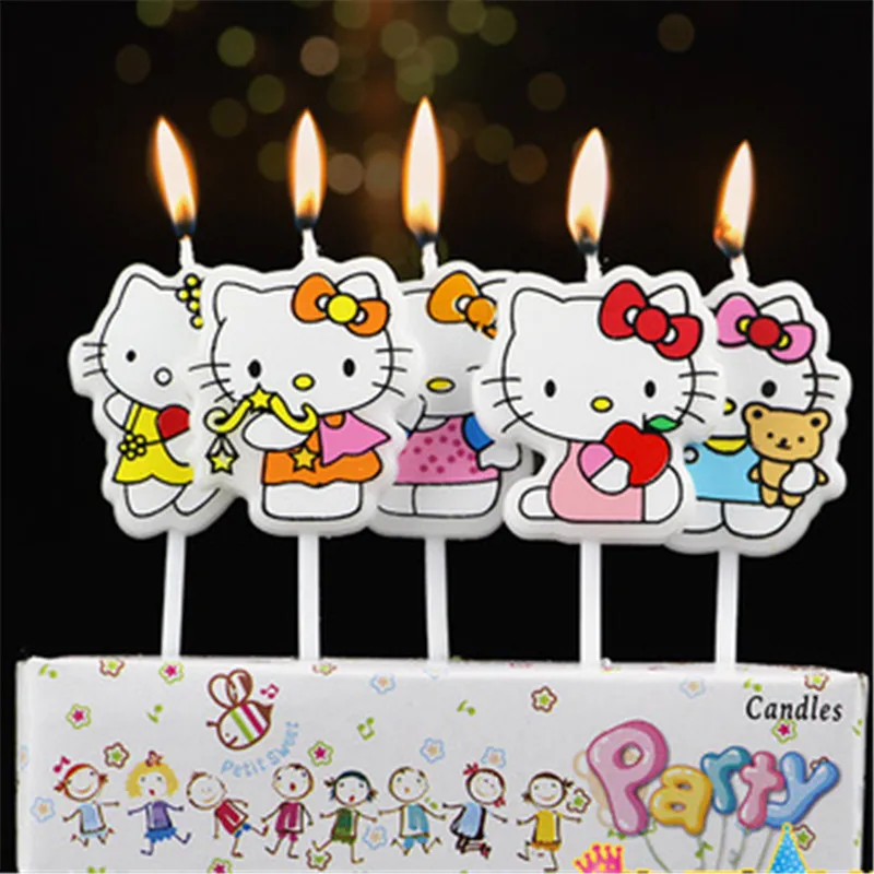 

5pc Cartoon Hello Kitty Candles Kid's Birthday Cake Cupcake Toppers Party Decoration Birthday Evening Candles Party Supplies