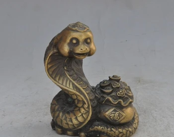 

6" china fengshui bronze wealth ruyi money coin ingot snake lucky fu rich statue
