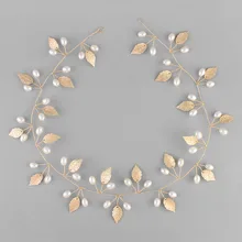 SLBRIDAL Великолепная ручная работа с золотыми листьями искусственный жемчуг цветок свадебное украшение на голову свадебное украшение для волос аксессуары для волос подружки невесты Женщины