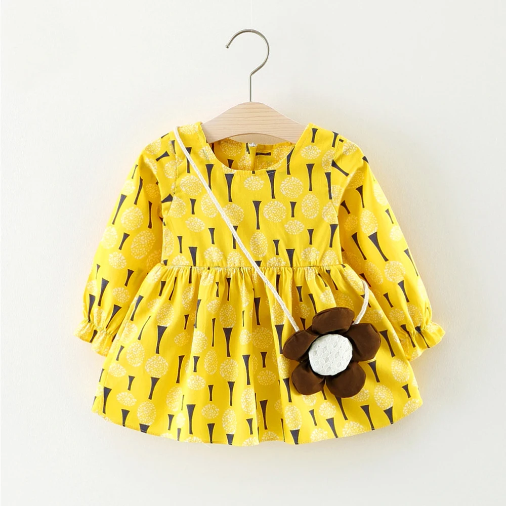 

baby dress autumn 2019 brand newborn baby girl clothes long sleeve print flower birthday party princess dress Infant clothing