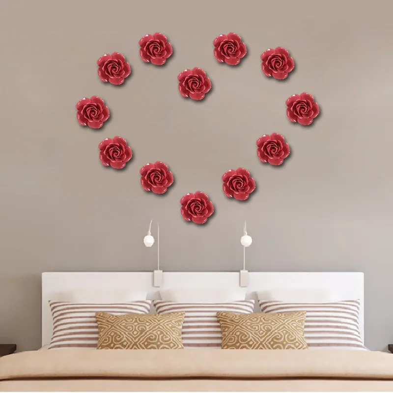 

Ceramic Rose Flower Wall Decoration Modern Living Room Ceramic Wall Sticker TV Background 3D Wall Mural White Pink Peony Arts