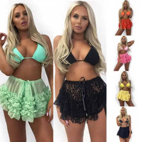 

2018 New Summer 7Colors Beach Cover Ups Women Chiffon Swimwear Bikini Cover Up Perspective Layerd Swimsuit Lace Beach Skirts