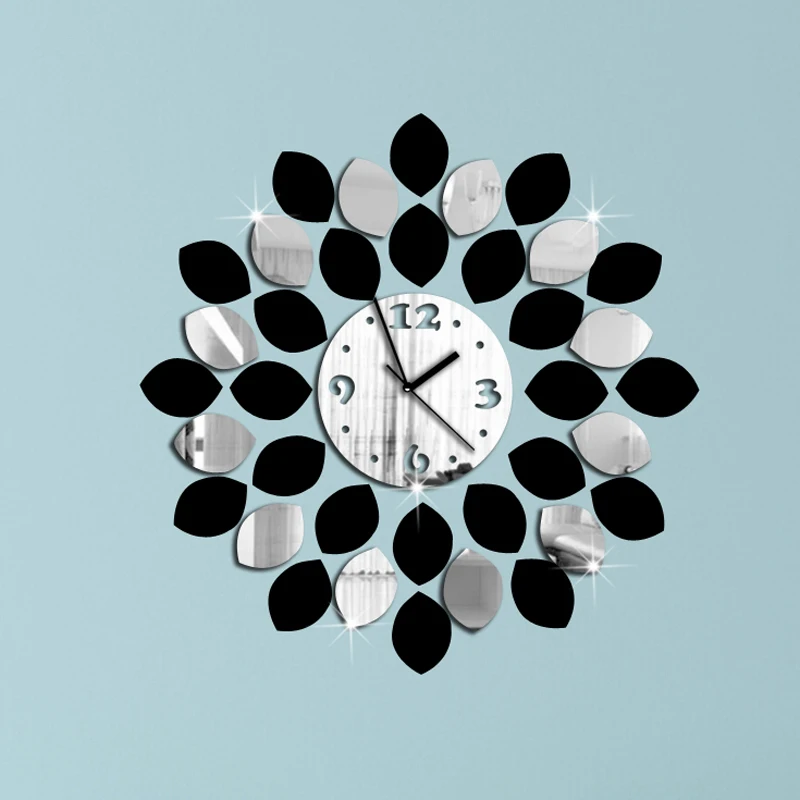 36pcs Leaf Black And Silver Wall Clock Modern Design Luxury Wall Clock Modern Design Luxury