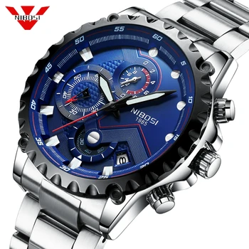 

Relogio NIBOSI Masculino Watch Men Top Brand Luxury Sport Wristwatch Chronograph Military Stainless Steel Wacth Male Blue Clock