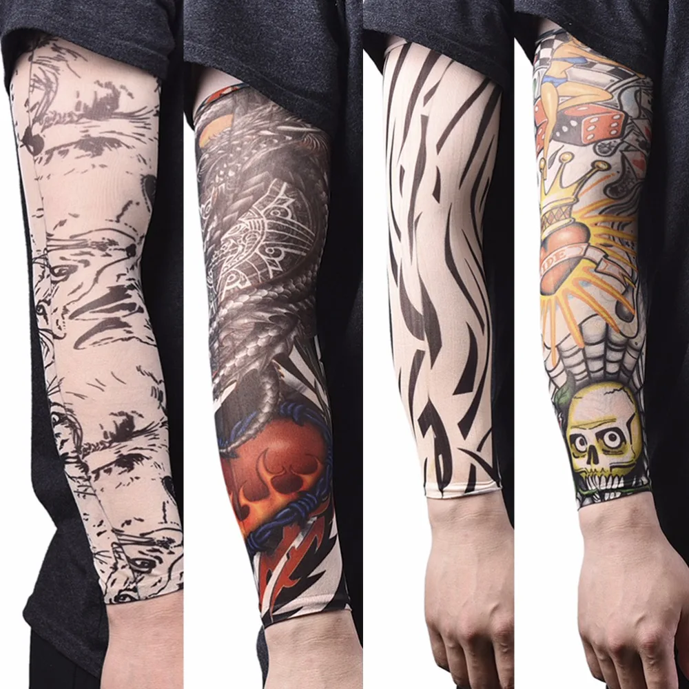 Временные рукава для татуировки, гетры для рук, чулки, эластичные рукава для татуировки, нейлоновые спортивные накладки, солнцезащитные мужские Бесшовные накладные татуировки