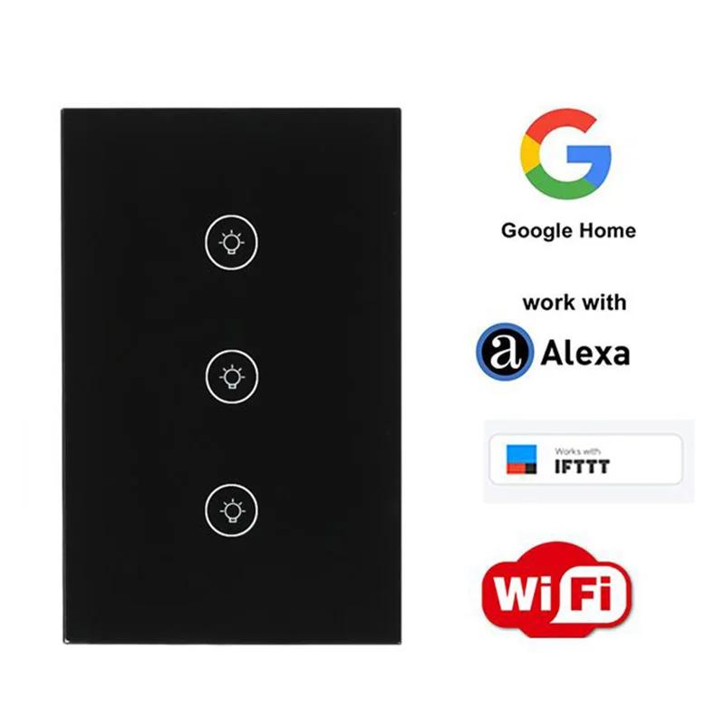 

US Plug 1 2 3 Gang WiFi Smart Switch Remote Control APP Work with Amazon Alexa Google Home Timing Smart Light Wall Switches