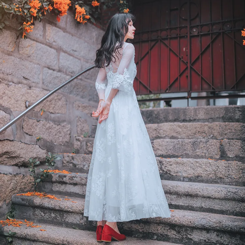 Женское кружевное Макси платье YOSIMI длинное вечернее с v образным вырезом