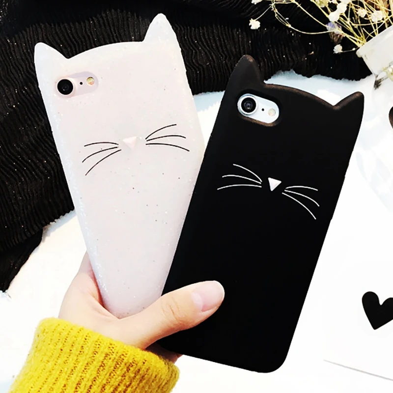 For iPhone 5 5S SE Case Fashion Lovely Beard Cat Cartoon Silicone Apple Soft Glitter Mobile Phone Cover |