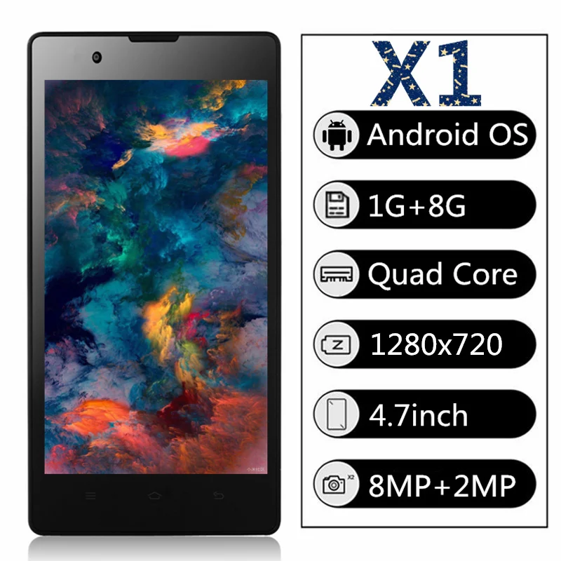 X1 мобильный телефон четырехъядерный 4G LTE смартфоны 1G RAM 8G ROM 8MP задняя камера
