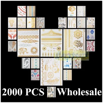 

[ glaryyears ] 2000pcs Wholesale Bulk Order Free DHL Gold Silver White Black Henna 3D Metallic Temporary Flash Tattoo Waterproof