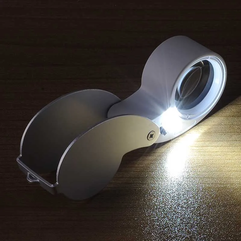 Outdoor MINI Illuminated Magnifier 40x25mm Jeweler Loupe Foldable