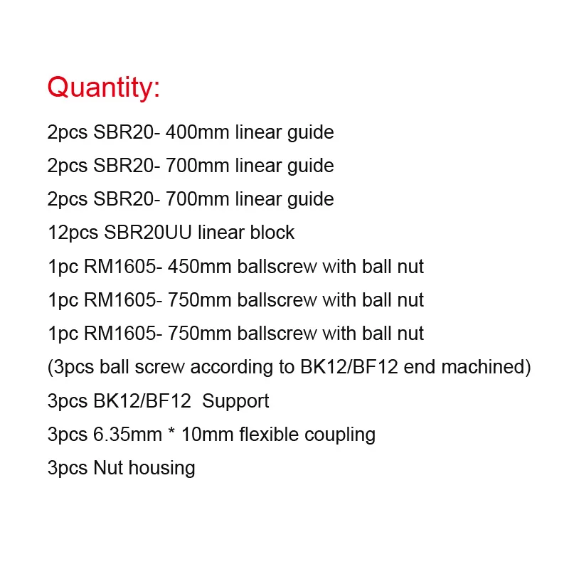 6 компл. SBR16 SBR20 линейная направляющая+ шариковые винты RM1605 SFU1605 шариковые винты+ BK/BF12+ гайка Корпус+ муфты для ЧПУ частей - Цвет: SBR20-400-700-700