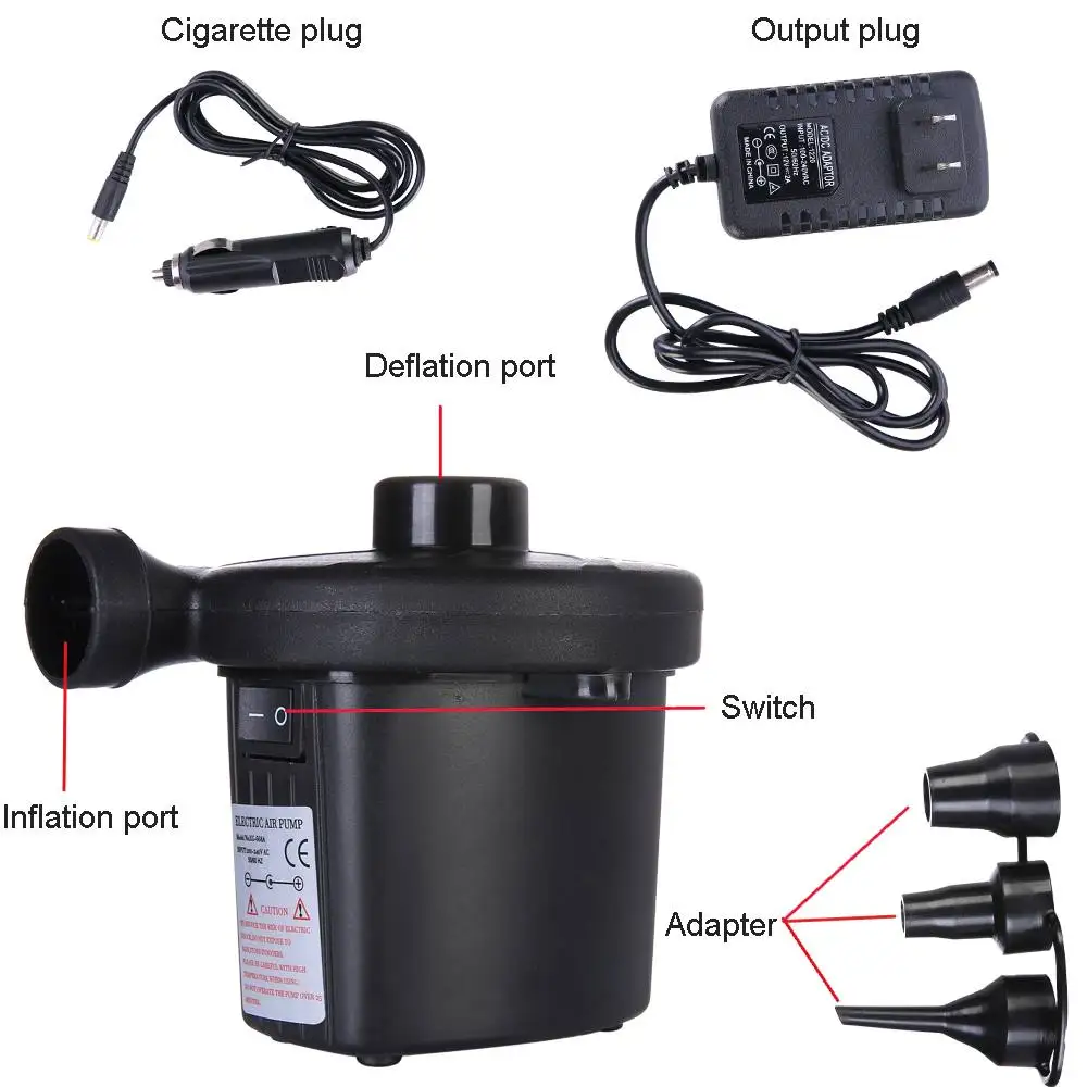 12V Car Electric Air Pump Dual Power Quick-Fill Inflator Deflator Portable For Car Home Travel Air Mattress Pool Raft Boat Black