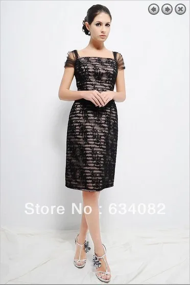 

free shipping 2014 womens elegant dress plus size vestidos formales cap sleeve short black lace Mother of the Bride Dresses