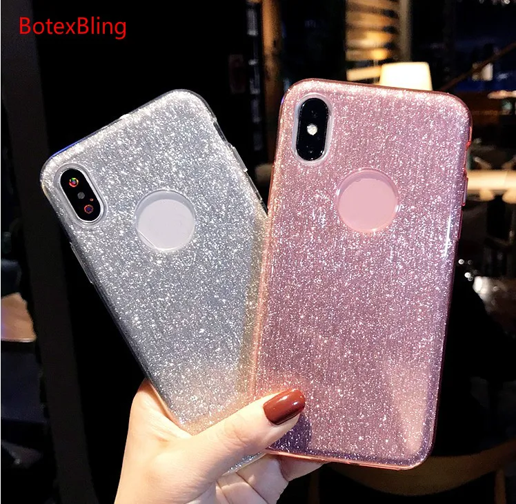 For Iphone Xs Max Case Simple Glitter Rose Gold Tpu Pc Case For