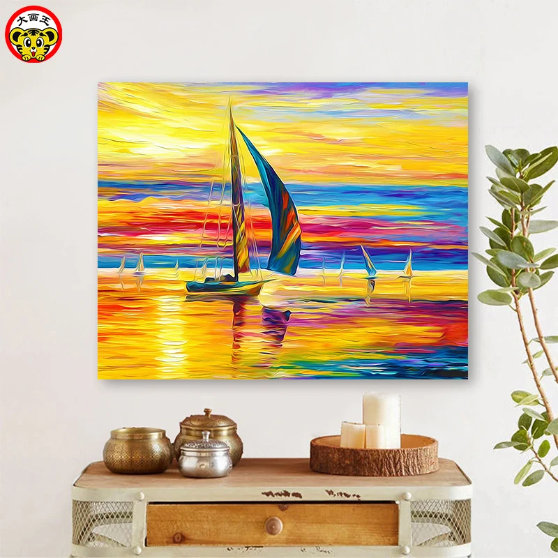 Billige Malerei durch zahlen kunst farbe durch zahl Diy Europäischen sunset segeln landschaft malerei hintergrund wand hand gemalt füllung de