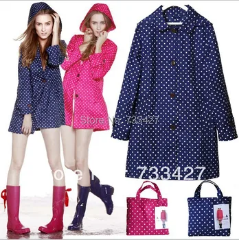 

High Quality Polyester Fiber Fashion Dot Women Poncho Lady Girls Rain Suit With Removeble Cap Waterproof Raincoat