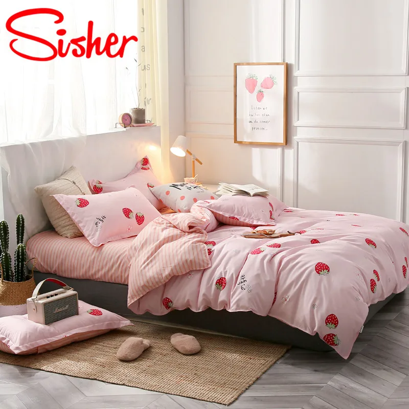 Sisher Лето Простой фрукты постельные принадлежности постельное белье в скандинавском стиле милый пододеяльник для детей взрослых один двойной королева король - Цвет: Розовый