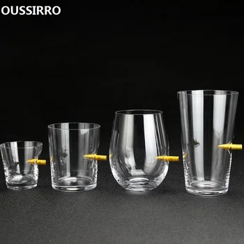 

OUSSIRRO Creativity Whisky Bar Wine Crystal Glass Cup Vodka Shot Wine Glass Cups Flat Round Bottom Table Decor Bar Tool