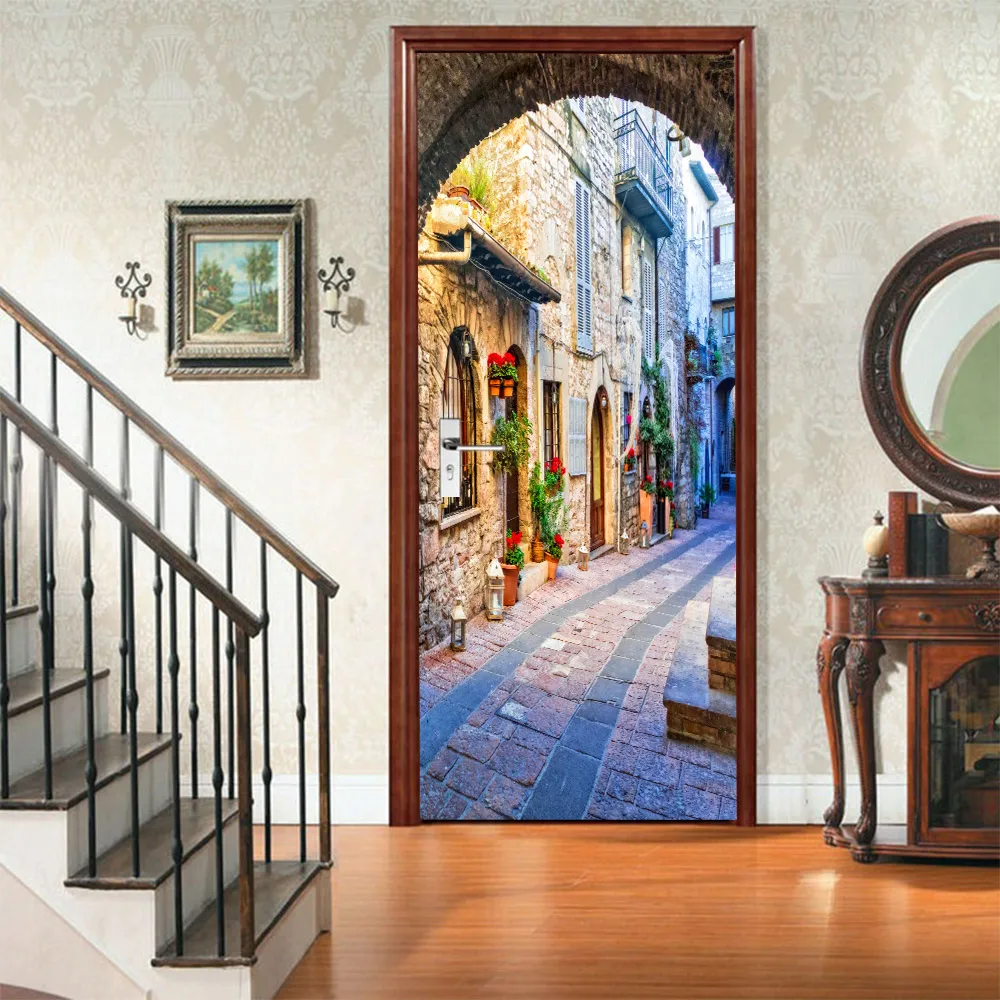 

New DIY 3D Door Stickers Stone Road Art Murals Wall PVC Self Adhesive Waterproof Bedroom Living Room Home Decor Decals Wholesale