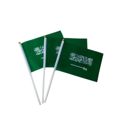 

KAFNIK,10/20/50/100 PCS Saudi Arabia flag 14*21CM Saudi Arabia Flag the hand national flag with Pole Handing flag
