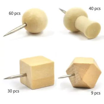 

139 Pieces Wood Push Pins,Combine Octagon I-Shape Round Square Wooden Thumb Tacks Decorative for Cork Boards Map Photos Posters