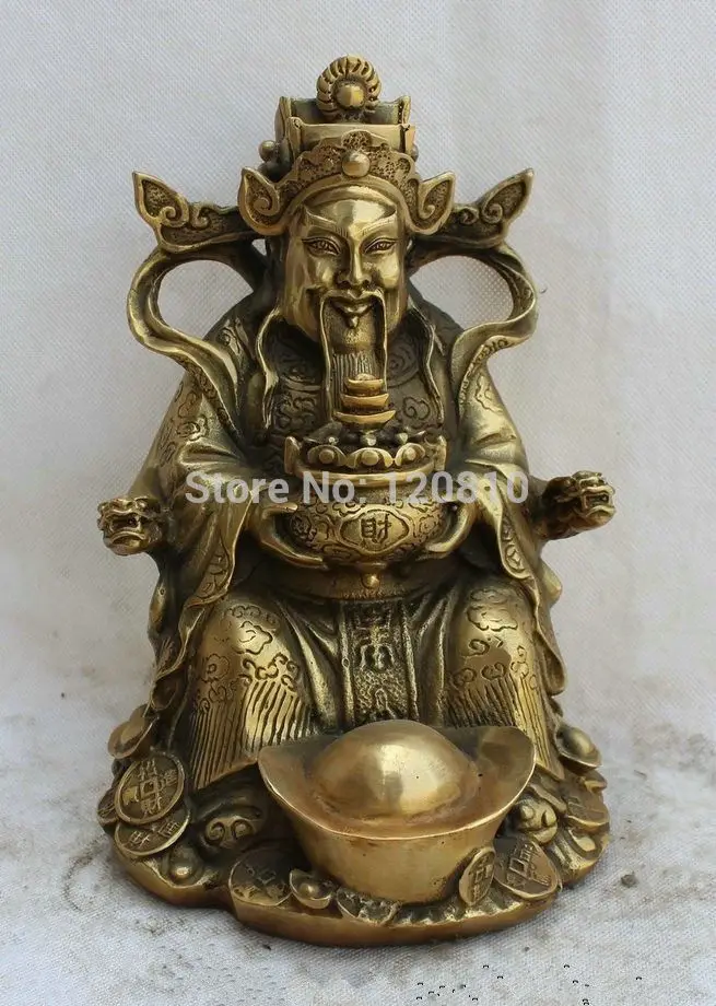 

JJJ000++9 Chinese Fengshui Brass Seat treasure bowl Mammon Money Wealth God Statue