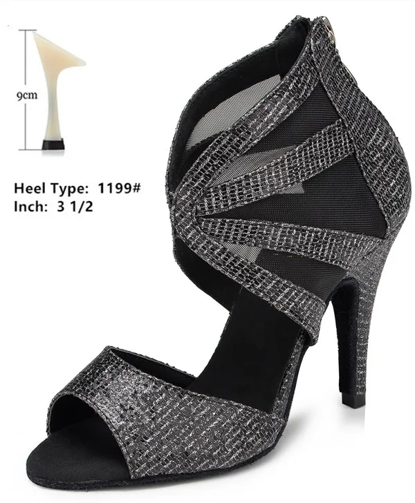 Женская обувь для латинских танцев; ботинки для сальсы; танцевальные вечерние туфли для бальных танцев; женские прозрачные Босоножки на каблуке 10 см с молнией сзади - Цвет: deep gray 9cm