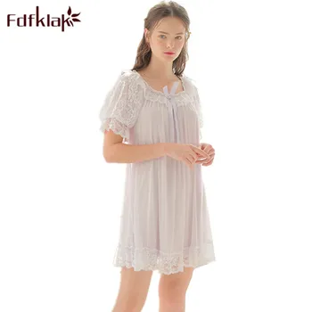 

Fdfklak 2020 Summer Princess Sleepwear Short Sleeve Ladies Nightgown Night Dress Women Lace Nightgowns Sleeping Dress Q1054