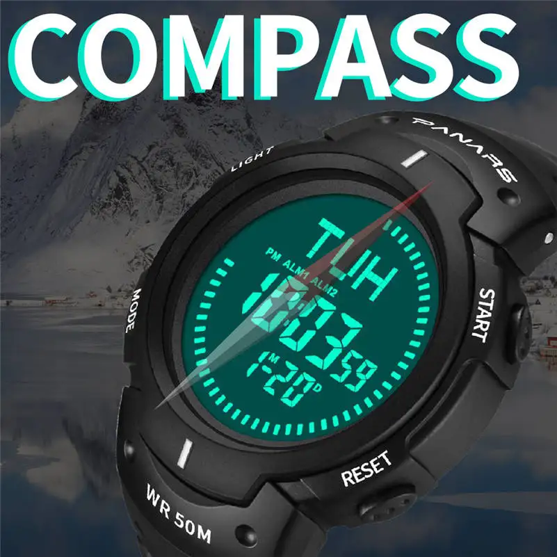

PANARS Brand multi-function mountaineering compass waterproof electronic watch countdown luminous alarm mens watch Relojes 661D5