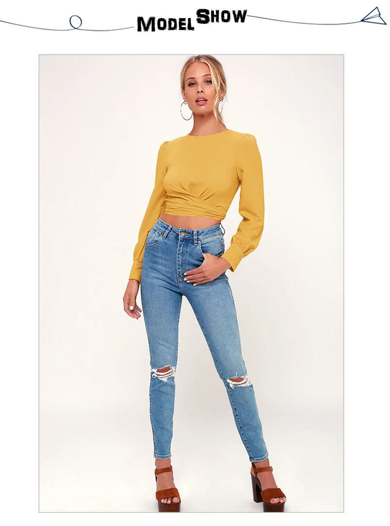 Backless Crop Top Mujer T Shirt Women Sexy Long Sleeve T Shirts Ladies Plus Size Tops Spring Short Tshirt Bandage Solid T-shirt  (4)