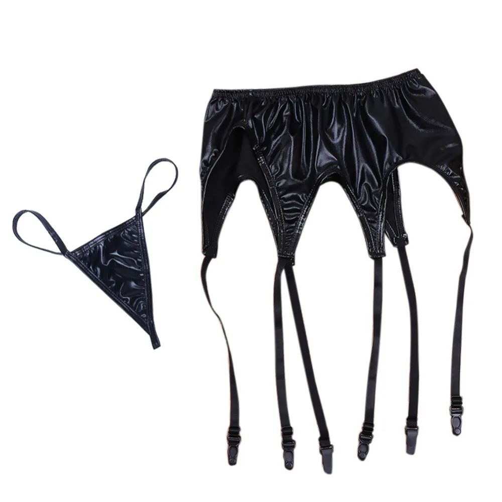 Black Women Wetlook Patent Leather Garter Panty Plastic/ Metal Clip Sock Garter Belt Holder Fastener Comfortable Suspender Black Women Wetlook Patent Leather Garter Panty Plastic/ Metal Clip Sock Garter Belt Holder Fastener Comfortable Suspender