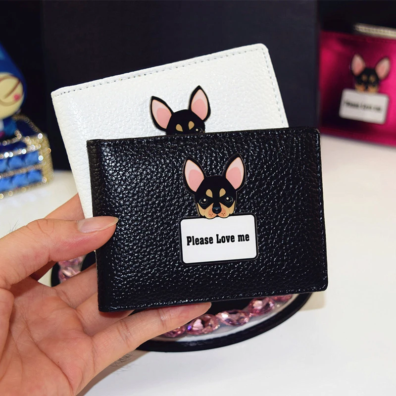 2016 Solid ID&Card Holders For Female High Quality PU Leather Women's Passport Holder Cute Dog Printing Girl's Card Holders