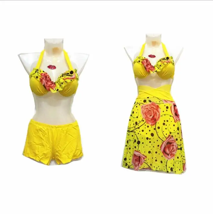 

New Bikini three-piece split boxer pants with veil youth sexy female swimwear hot spring bathing suit