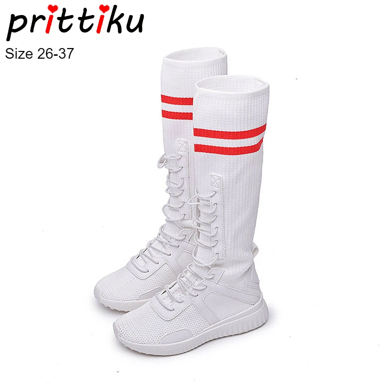 

Autumn 2018 Girls Tall Knee High Top Casual Sneakers Children Fashion Lace Up Mid Calf Boot Trainer Shoes Toddler/Little/Big Kid