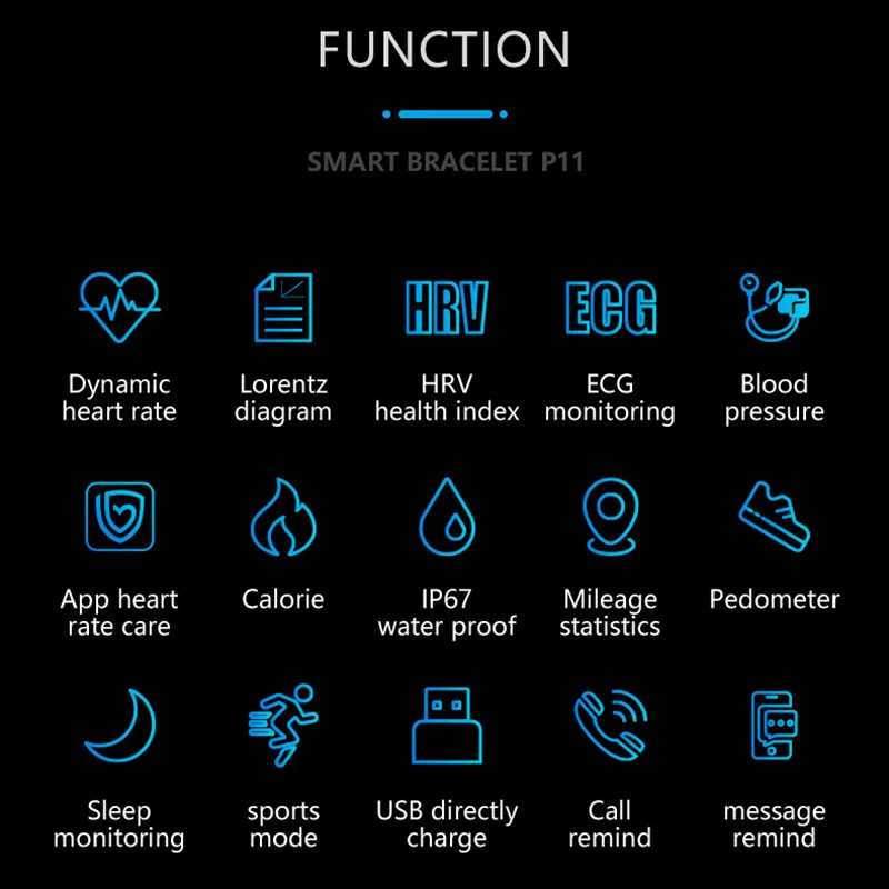 P11 умный ремешок для умного браслета измерение давления и пульса Смарт-часы фитнес-трекер здоровье браслет для huawei