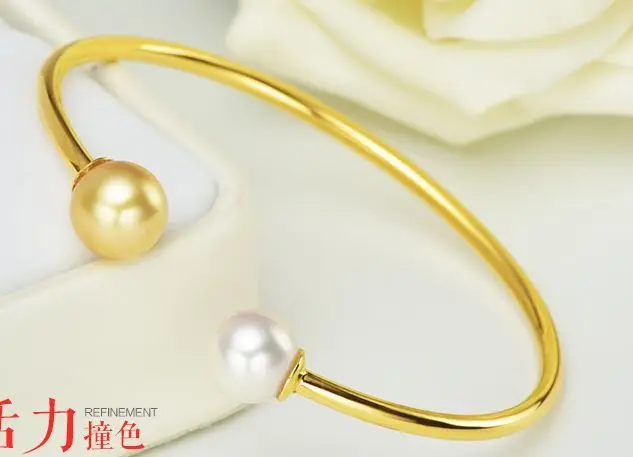 

stunning 10-11mm natural south seas white pearl gold pearl bracelet