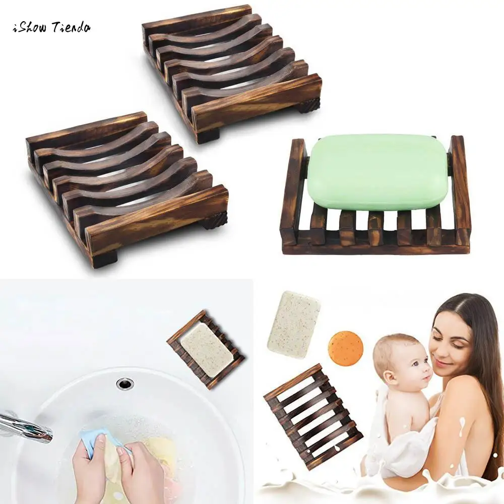 

ISHOWTIENDA 2 Piece 10.8cm*8cm*2.4cm Bathroom Wooden Soap Case Holder Sink Deck Bathtub Shower Dish Soap Box