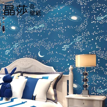 

Modern Boys Bedroom Baby Wallpaper Non-woven Blue Sky Star Moon Wallpapers Wall Paper Roll For Kids RoomLiving Room Home Decor