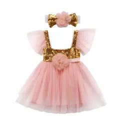 Новорожденных принцессы с блестками Детское платье для маленьких девочек Тюль Цветочные Вечерние Платье Повседневное платья