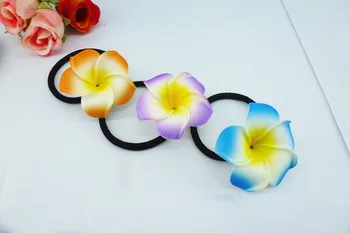 

20 New orange + purple + blue color Foam Hawaiian Plumeria flower Frangipani Flower bridal hair bands elastic bands 4.5cm