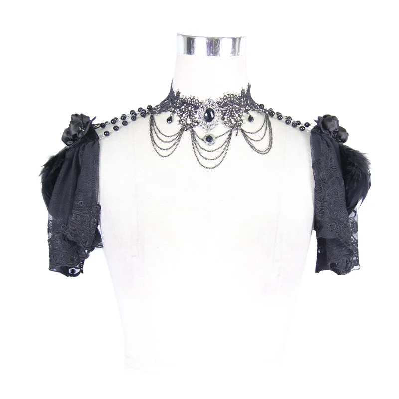 

EVA LADY Gothic Black Charming Shawls with Feather and Chains Decorated Steampunk Women's Cappa Elegant Chokers Free Size