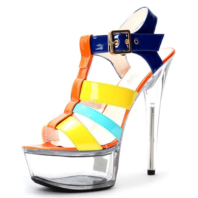 Новая стильная Летняя женская обувь на высоком каблуке 15-17 см, Т-образная повязка из лакированной кожи и водонепроницаемая танцевальная обувь с кристаллами - Цвет: 15cm